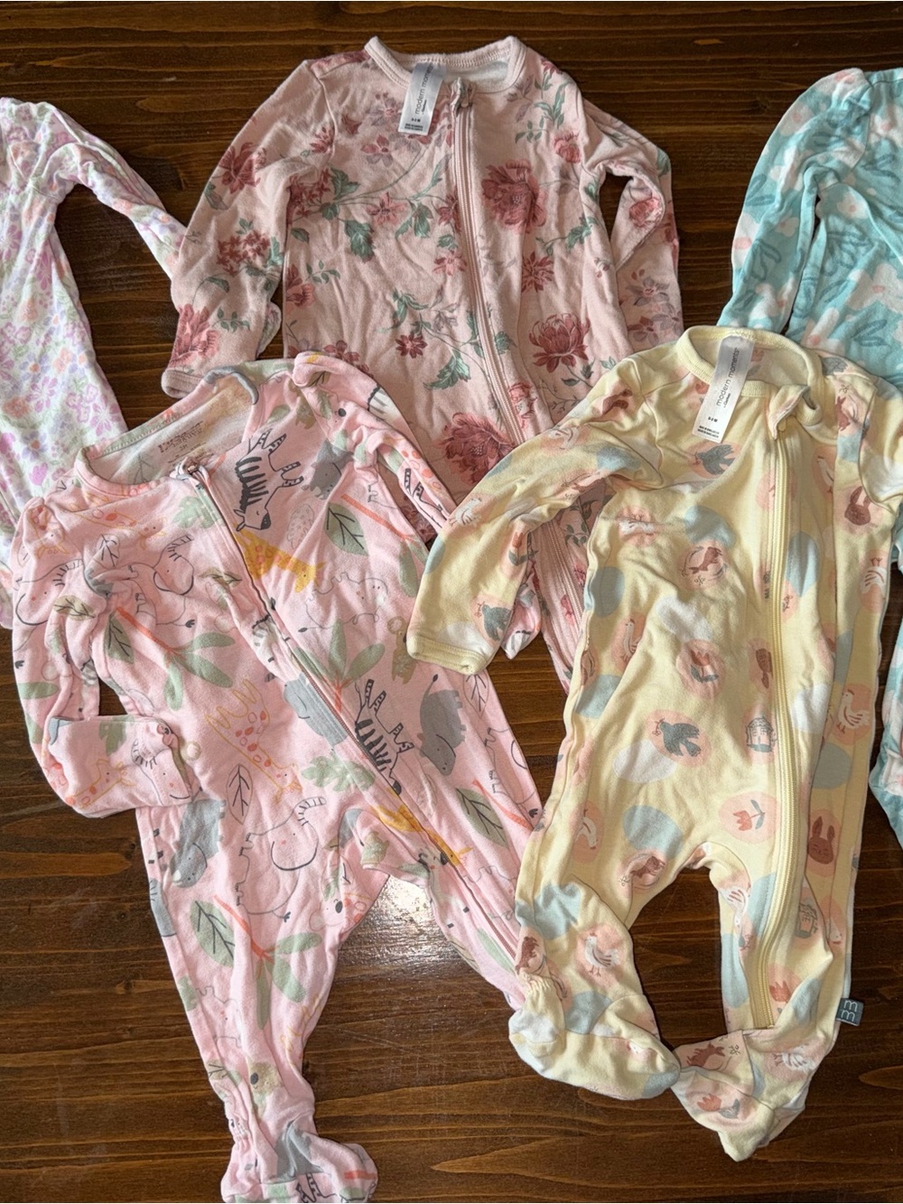Carter's Pink, Cream and Blue Floral & Animal Footed Sleepers - 3-Pack Look
